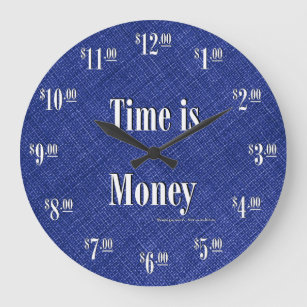 Le temps, c'est de l'argent horloge - texte blanc