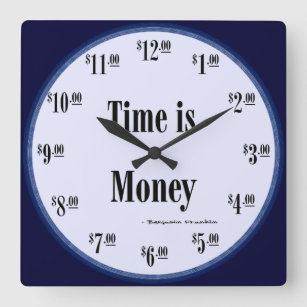 Le temps, c'est de l'argent horloge - texte bleu