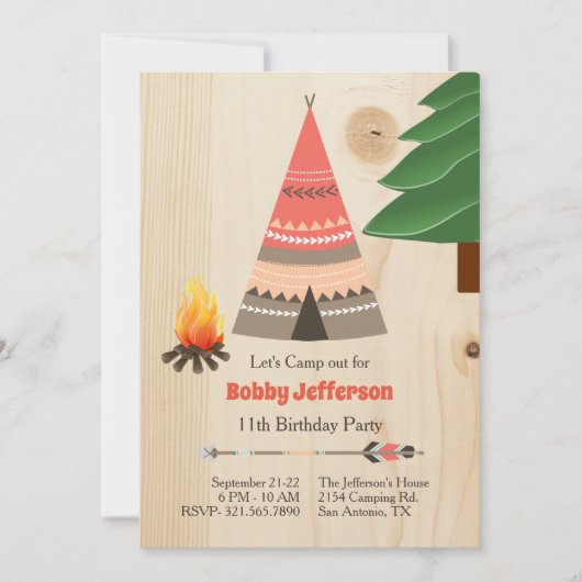 Le Tipi rustique campent invitation de fête (Devant)