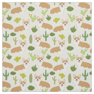 Le tissu de corgis et de cactus - mignon tissu à