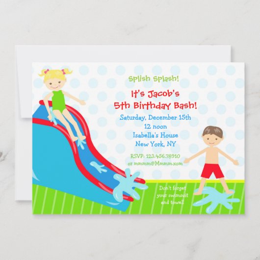 Le toboggan aquatique Invitations d'anniversaire (Devant)