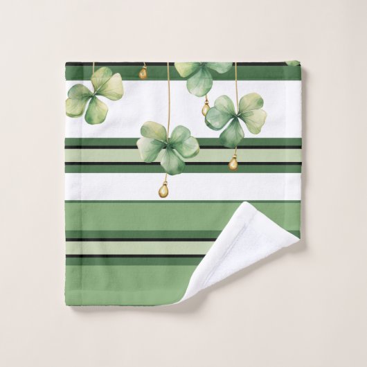 Le trèfle irlandais et les rayures vertes pour la  (Gant de toilette)
