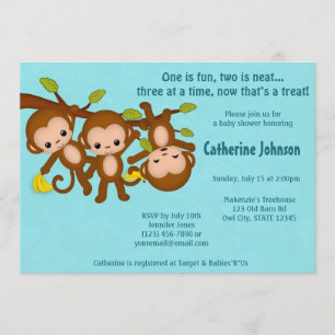 Le TRIPLET Monkeys les invitations MM2 BLEU de