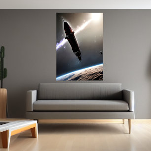 Le vaisseau spatial et la planète AI Art Poster