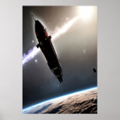 Le vaisseau spatial et la planète | AI Art Poster (Devant)