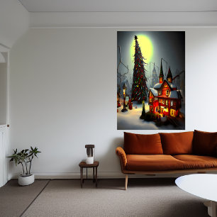 Le Village de Noël la nuit AI Art Poster