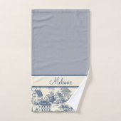 Le village de Toile de Jouy frontière en bleu (Serviette à main)