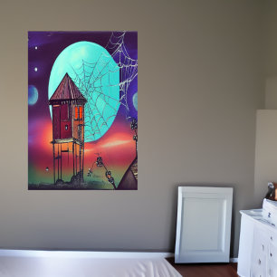 Le village et la lune bleue AI Art Poster