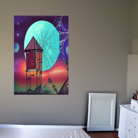 Le village et la lune bleue | AI Art Poster
