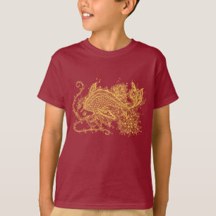 Le zen d'or Koi sur le rouge badine le T-shirt
