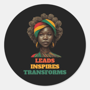 Leads, Inspires, Transforms Black History Month Ronde Sticker