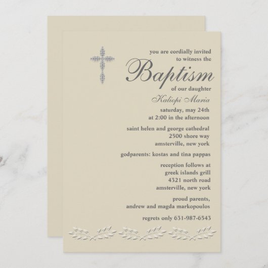 Leaf accenten doop uitnodiging (Voorkant / Achterkant)