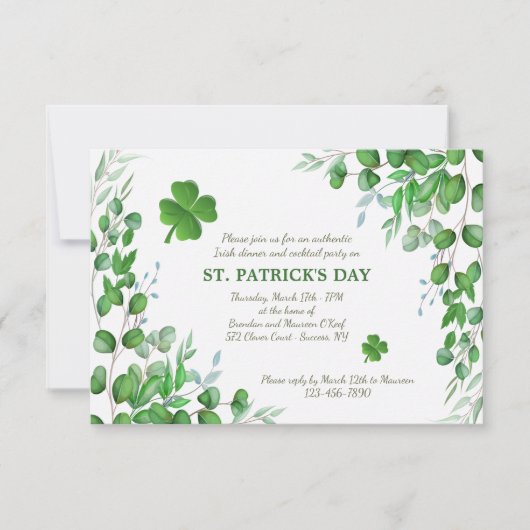 Leaf Accents St. Patrick's Day Invitation Bedankkaart (Voorkant)