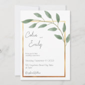 Leaf and Bronze Border, minimalistisch huwelijk Kaart (Voorkant)