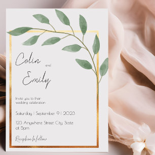Leaf and Bronze Border, minimalistisch huwelijk Kaart
