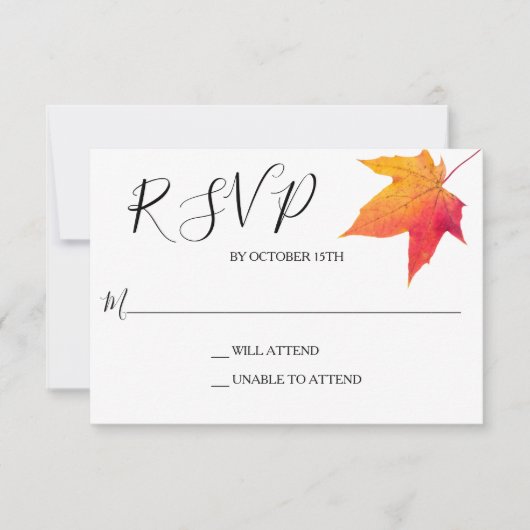 Leaf automne Elegant Mariage Réponse Réponse RSVP (Devant)