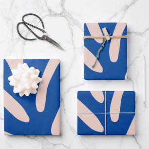 Leaf Blue Beige Inpakpapier Vel