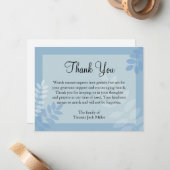 Leaf Blue Funeral Note Card Flat Bereavement Note Notitiekaartje (Voorkant / Achterkant in situ)