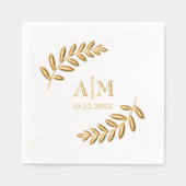 Leaf Botanische Moderne Monogram & Datum Trouwen Folie Servetten (Voorkant)