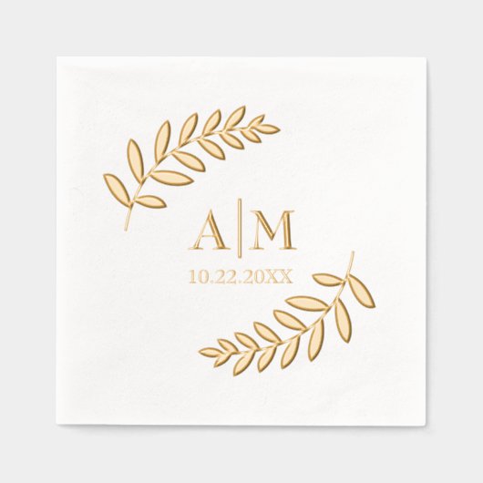 Leaf Botanische Moderne Monogram & Datum Trouwen Folie Servetten (Voorkant)