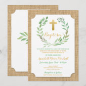 Leaf Burlap Green Baptism Christening Natural Kaart (Voorkant / Achterkant)