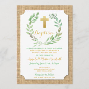 Leaf Burlap Green Baptism Christening Natural Kaart