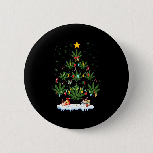 Leaf Christmas Tree Weed Stoner Xmas Premium Ronde Button 5,7 Cm (Voorkant)