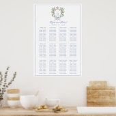 Leaf Crest Monogram Bruiloft Zitkaarten Poster (Keuken)