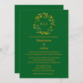 Leaf Crest Monogram Orange Forest Green Wedding Kaart (Voorkant / Achterkant)