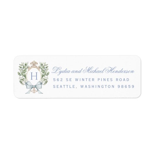 Leaf Crest Script Bruiloft Retouradres Etiket (Voorkant)