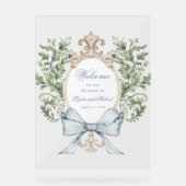 Leaf Crest w / Bow Bruiloft Welkom Acryl Bord (Voorkant)