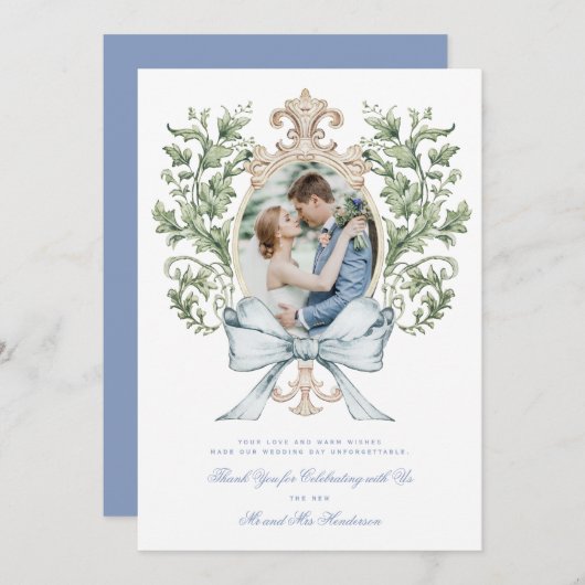 Leaf Crest w / Bow Dank u kaart (Voorkant / Achterkant)