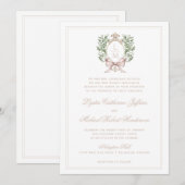 Leaf Crest w/ Bow Tan Text | Monogram bruiloft Kaart (Voorkant / Achterkant)