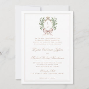 Leaf Crest w/ Bow Tan Text Monogram bruiloft Kaart