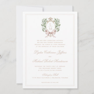 Leaf Crest w/ Bow Tan Text | Monogram bruiloft Kaart
