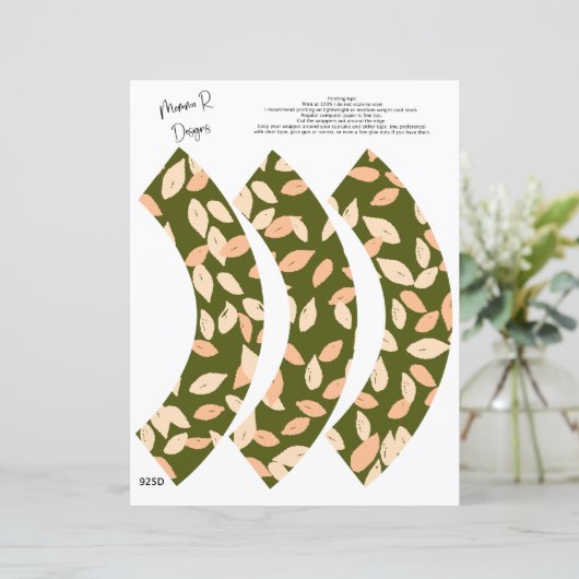 LEAF Cupcake wrapper, perzik, groen en beige (Staand voorkant)