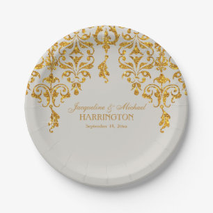 Leaf Damask Art Nouveau Glitter Reception Decor Papieren Bordje