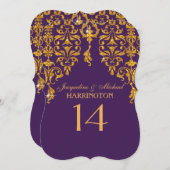 Leaf Damask Art Nouveau Glitter Table Number Kaart (Voorkant / Achterkant)
