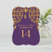 Leaf Damask Art Nouveau Glitter Table Number Kaart (Staand voorkant)