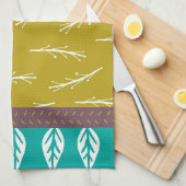 Leaf Design Tea Towel in Turquoise en Green Theedoek (Quarter Fold)