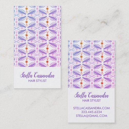 Leaf Feather Modern Tegel Pattern Paars Visitekaartje (Voorkant / Achterkant)