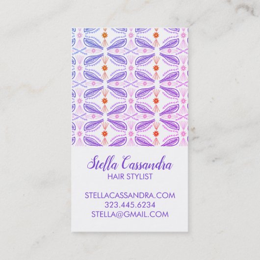 Leaf Feather Modern Tegel Pattern Paars Visitekaartje (Achterkant)