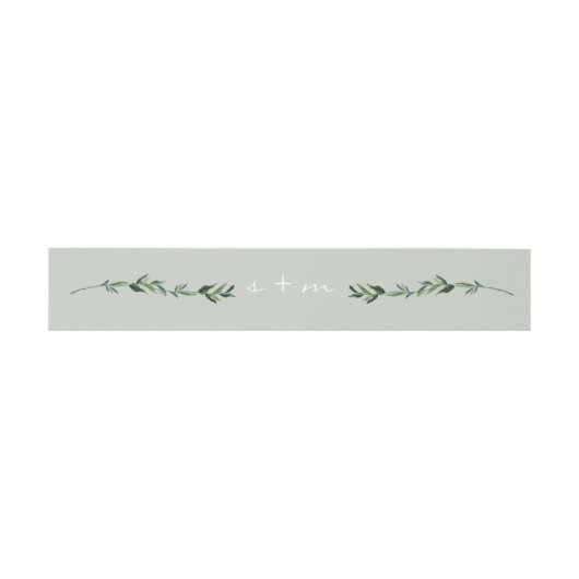 Leaf Foliage Monogram Simple Modern Minimal Sage Uitnodigingen Wikkel (Vlak)