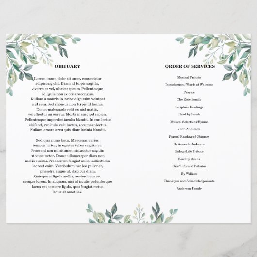 Leaf Funeral Program sjabloon (Achterkant)