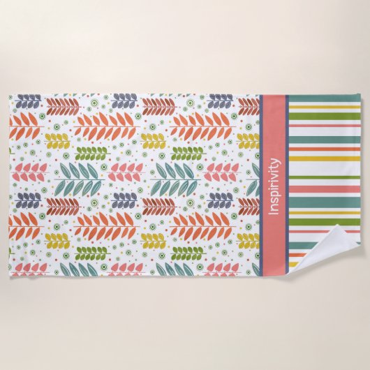 Leaf Gestreepte Stippen Aangepaste Naam Patroon Tr Strandlaken (Voorkant)