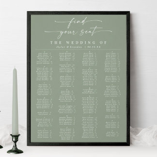 Leaf Green Alfabetical Wedding Seding Chart Poster