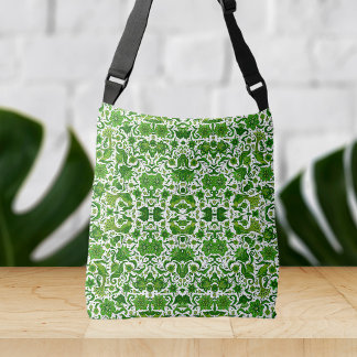 LEAF GREEN TROPICAL FOLK ART PRINT CROSSBODY TAS