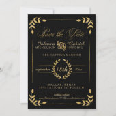 Leaf Greenery Gold Black Save the Date Photo (Voorkant)
