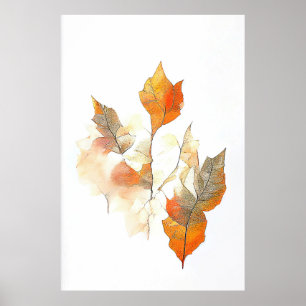 Leaf Herfst Seizoen Natuur Waterverf Kunst Schilde Poster