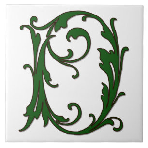 Leaf Letter D in Green Monogram Tegel Tegeltje